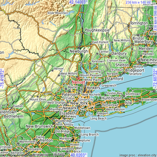 Topographic map of Nanuet