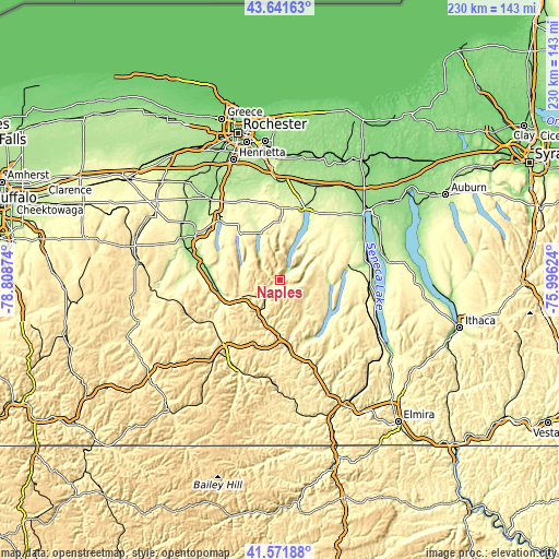 Topographic map of Naples