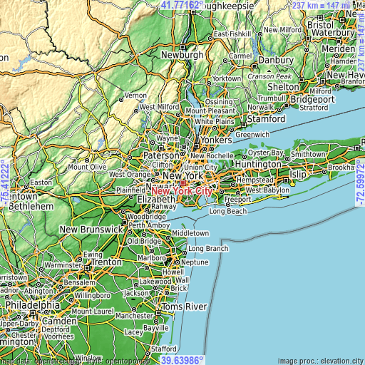 Topographic map of New York City