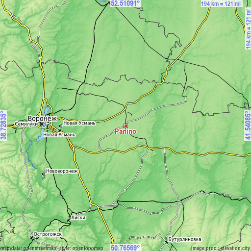 Topographic map of Panino