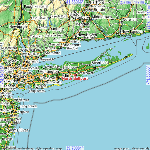 Topographic map of North Bellport