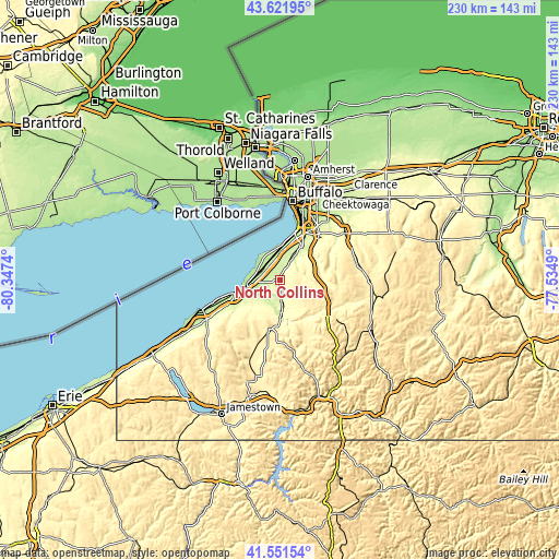 Topographic map of North Collins