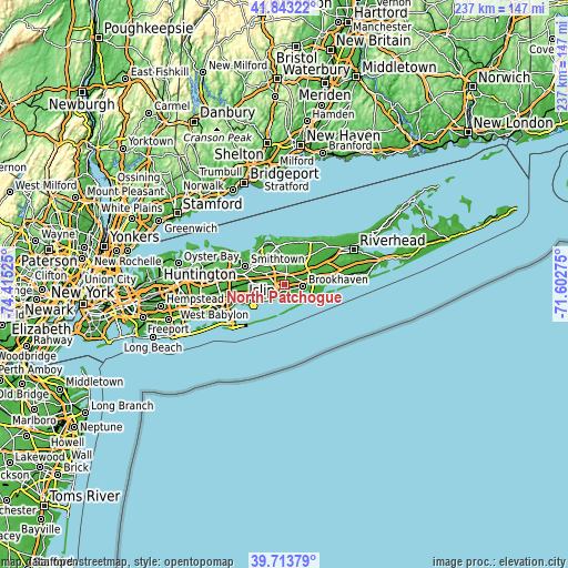 Topographic map of North Patchogue