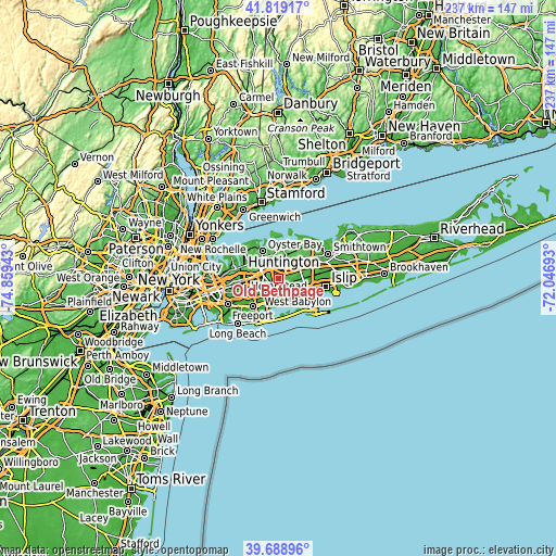 Topographic map of Old Bethpage