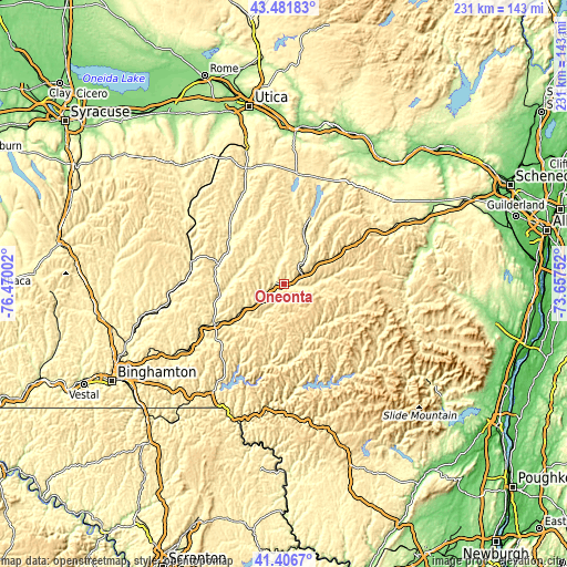 Topographic map of Oneonta