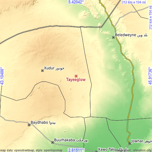 Topographic map of Tayeeglow
