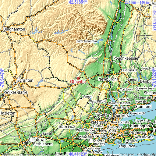 Topographic map of Otisville