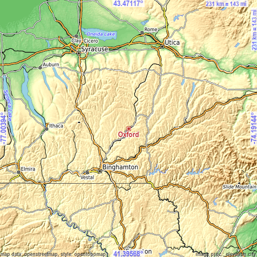 Topographic map of Oxford