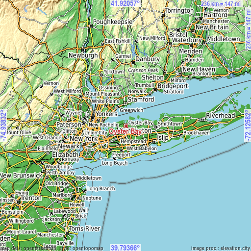 Topographic map of Oyster Bay