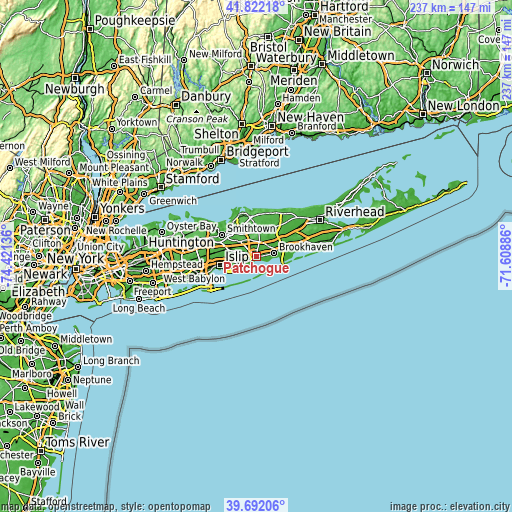 Topographic map of Patchogue