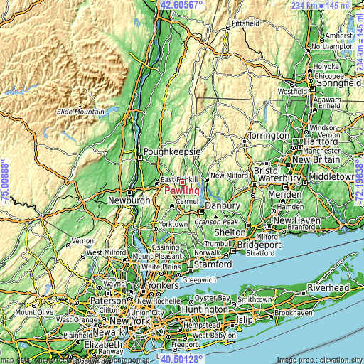 Topographic map of Pawling