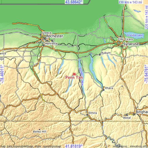 Topographic map of Penn Yan