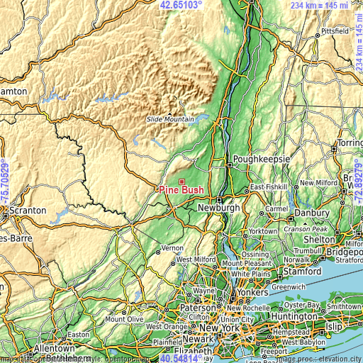 Topographic map of Pine Bush