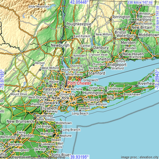 Topographic map of Port Chester