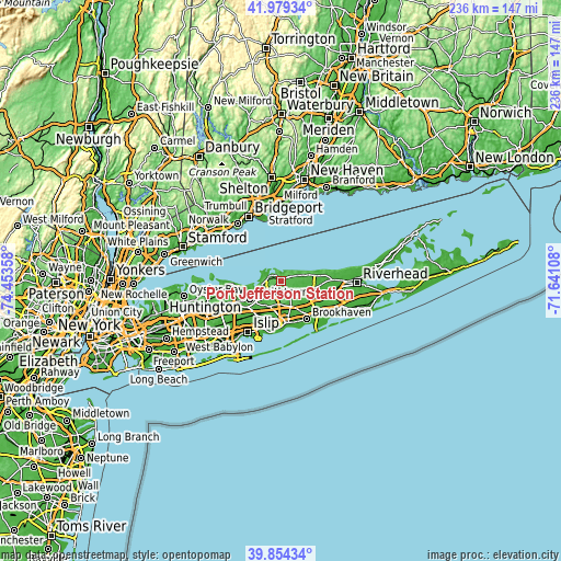 Topographic map of Port Jefferson Station