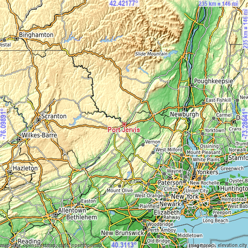 Topographic map of Port Jervis