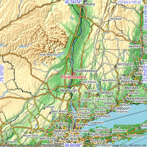 Topographic map of Poughkeepsie