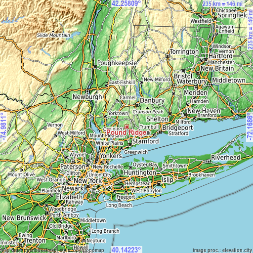 Topographic map of Pound Ridge