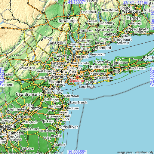 Topographic map of Queens