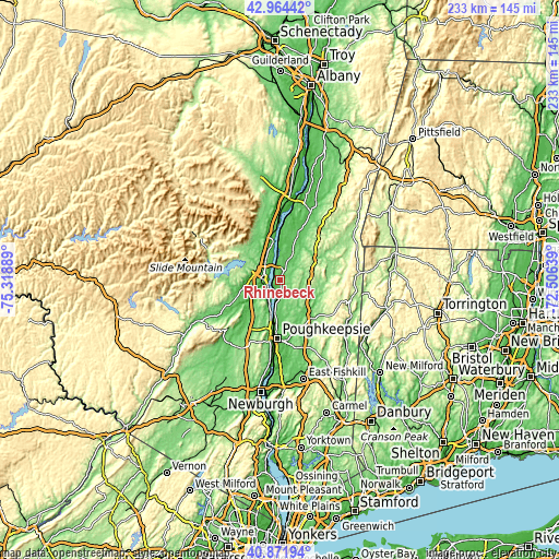 Topographic map of Rhinebeck