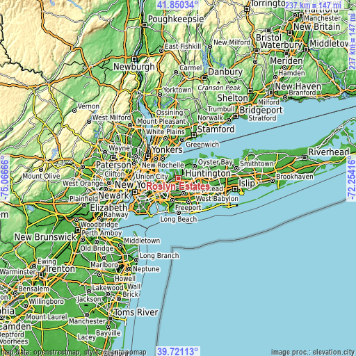 Topographic map of Roslyn Estates