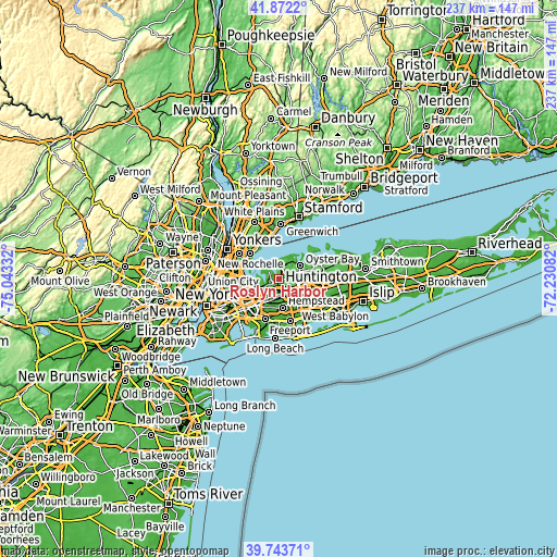 Topographic map of Roslyn Harbor