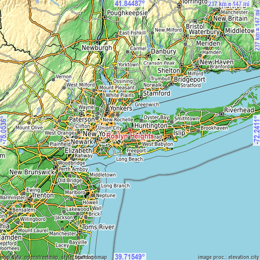 Topographic map of Roslyn Heights