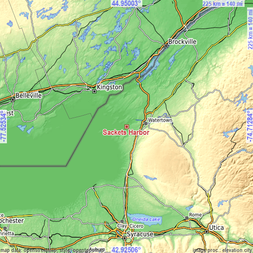 Topographic map of Sackets Harbor