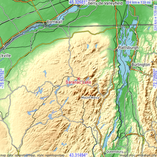 Topographic map of Saranac Lake