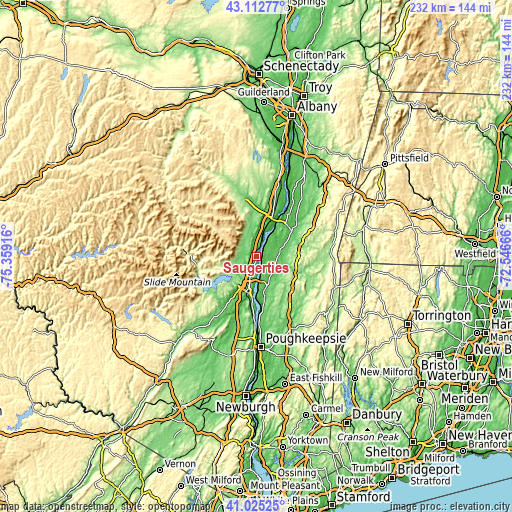 Topographic map of Saugerties