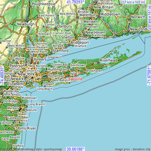 Topographic map of Sayville