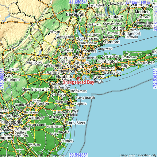 Topographic map of Sheepshead Bay