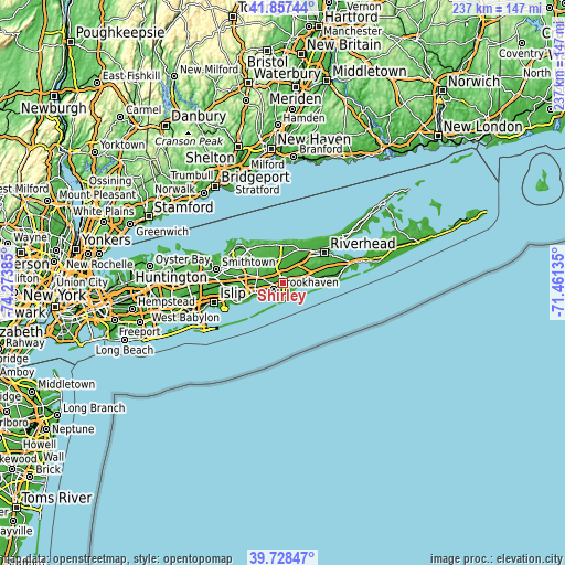 Topographic map of Shirley