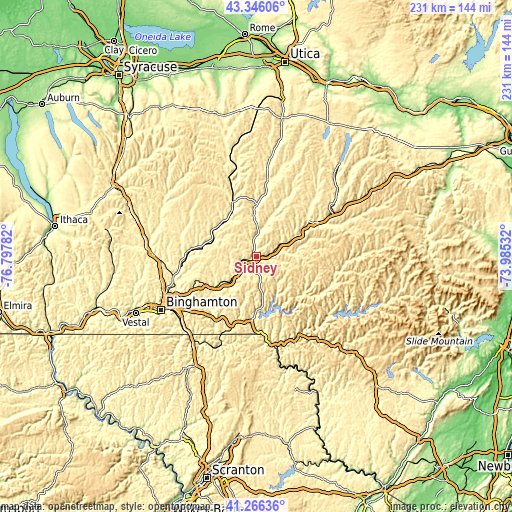 Topographic map of Sidney