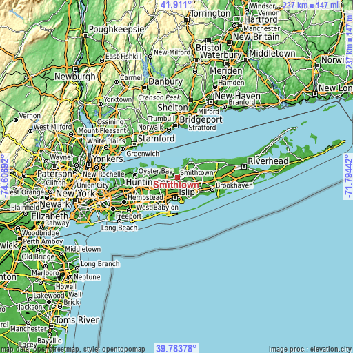 Topographic map of Smithtown