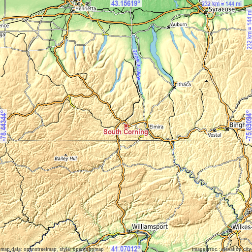 Topographic map of South Corning