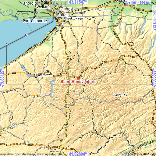 Topographic map of Saint Bonaventure