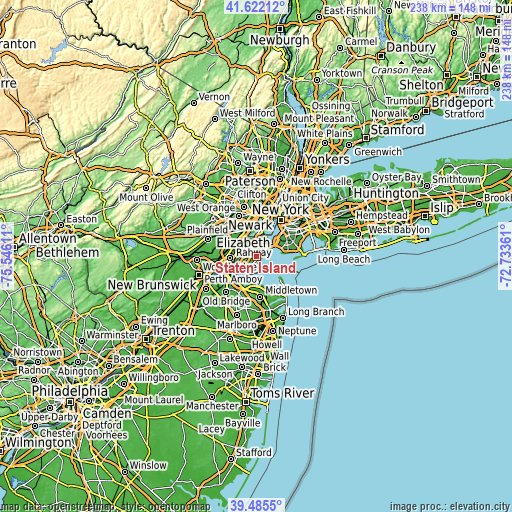 Topographic map of Staten Island