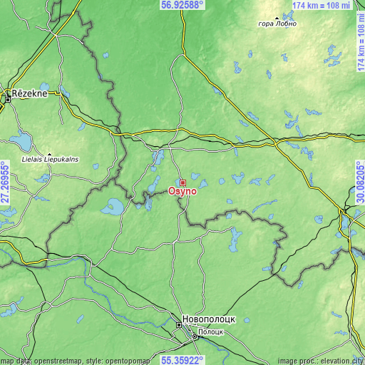 Topographic map of Osyno