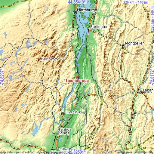 Topographic map of Ticonderoga