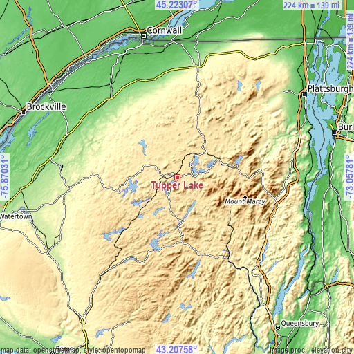 Topographic map of Tupper Lake