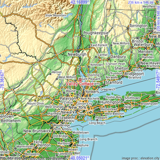 Topographic map of Valley Cottage