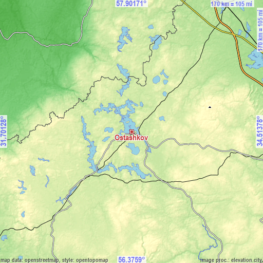 Topographic map of Ostashkov