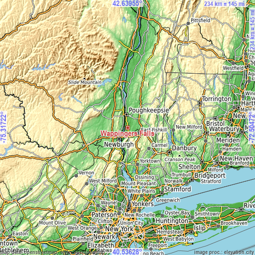 Topographic map of Wappingers Falls