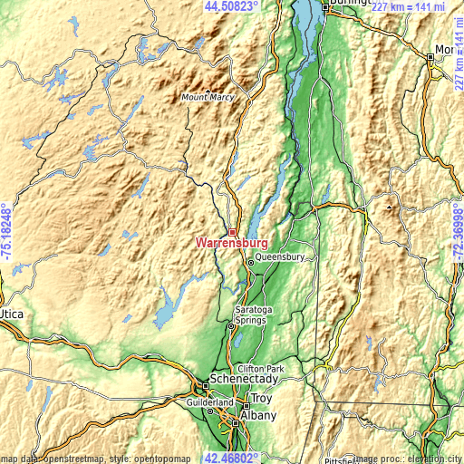 Topographic map of Warrensburg