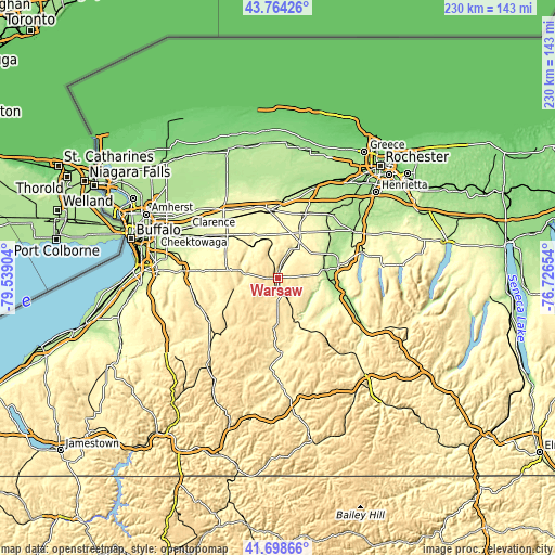 Topographic map of Warsaw