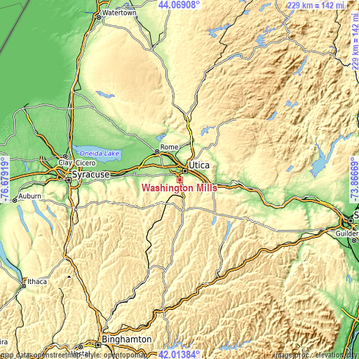 Topographic map of Washington Mills