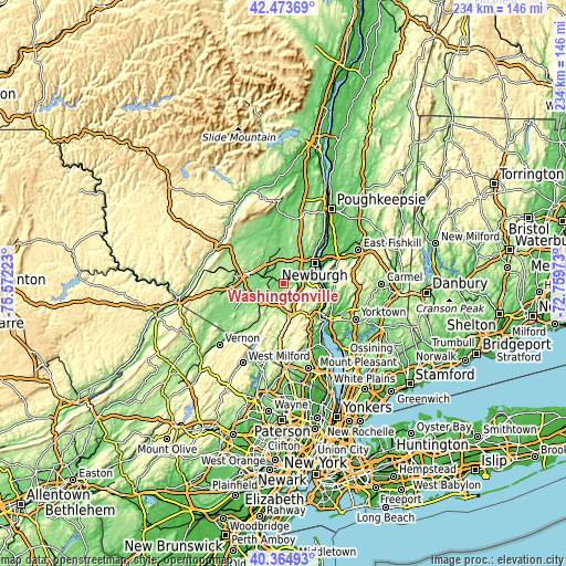 Topographic map of Washingtonville