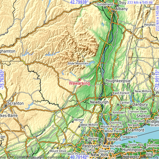 Topographic map of Wawarsing