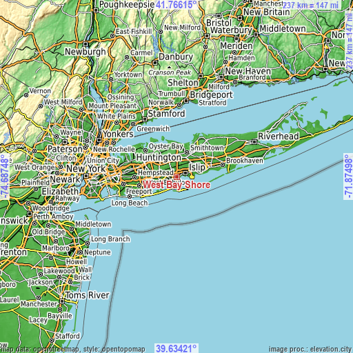 Topographic map of West Bay Shore